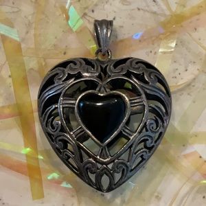 Black Heart Silver Pendant For Necklace Vintage Charm